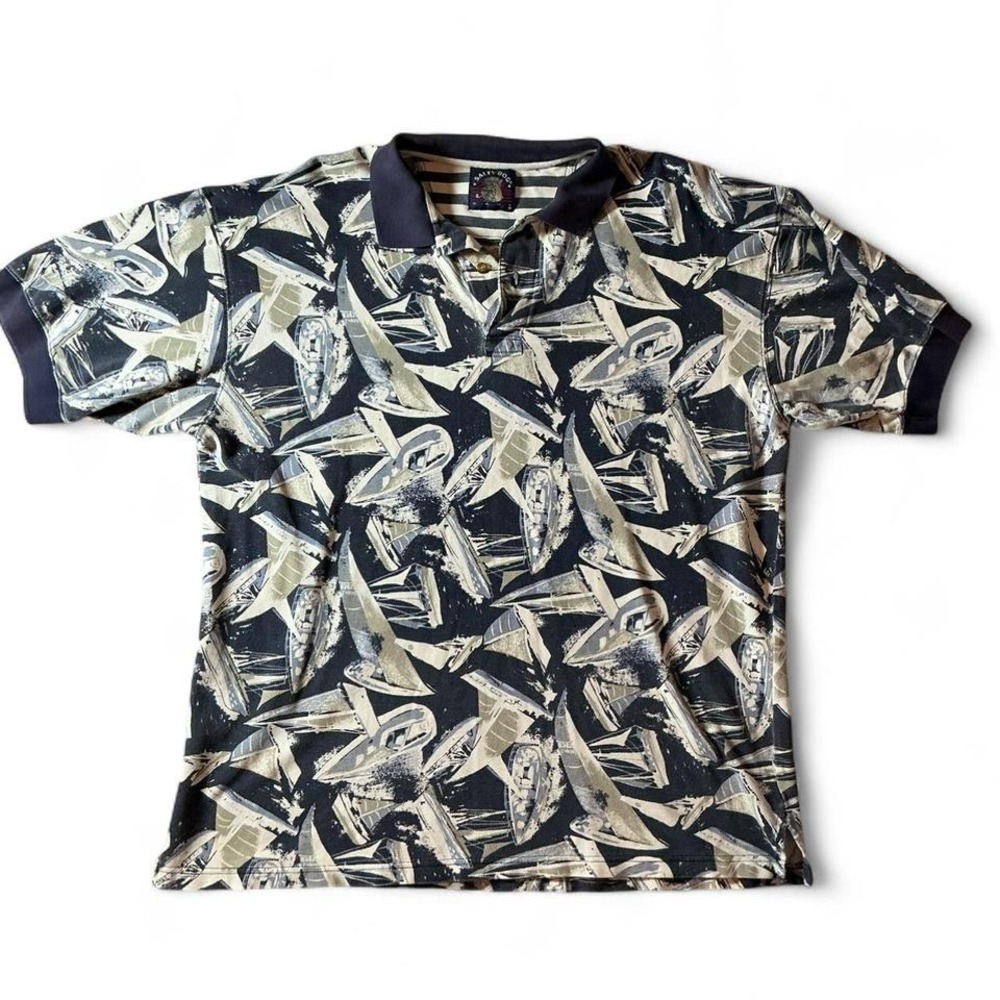 Salty Dog Polo‎ Shirt Sailboat Print Collared Golf Casual Menswear Top